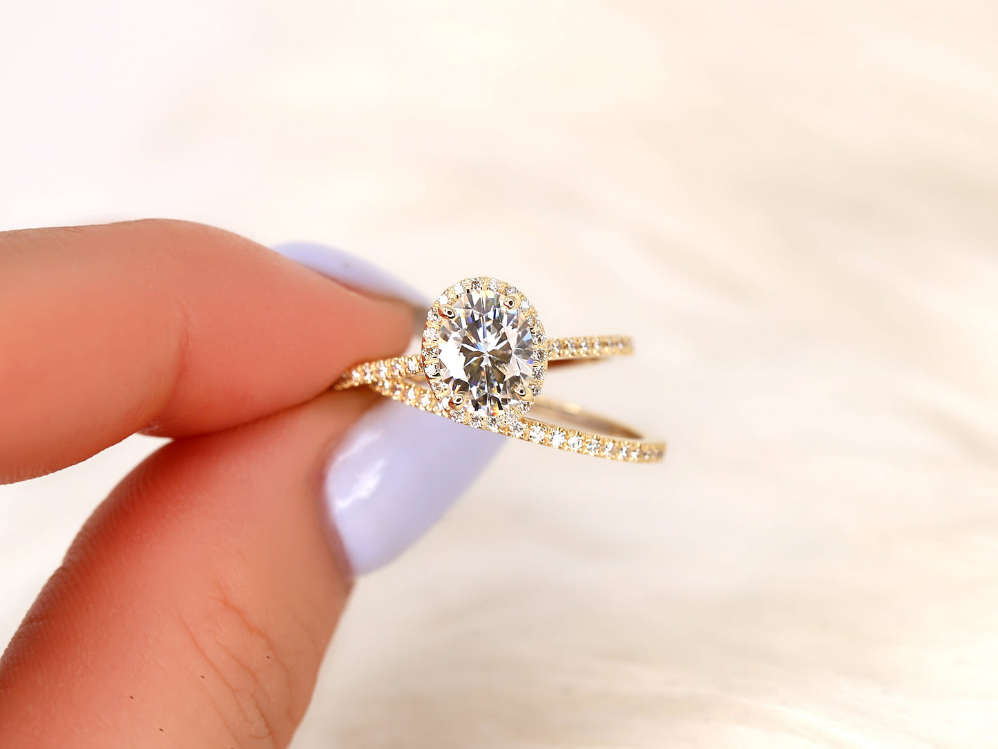 1.5 CT Oval Cut Halo & Pave Moissanite Bridal Ring Set