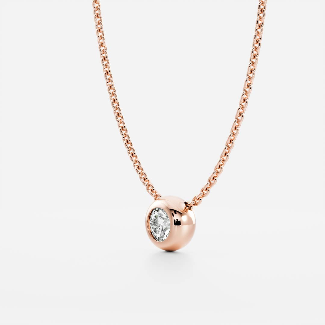 0.50 CT Round Moissanite Diamond Bezel Pendant Necklace in Solid Gold
