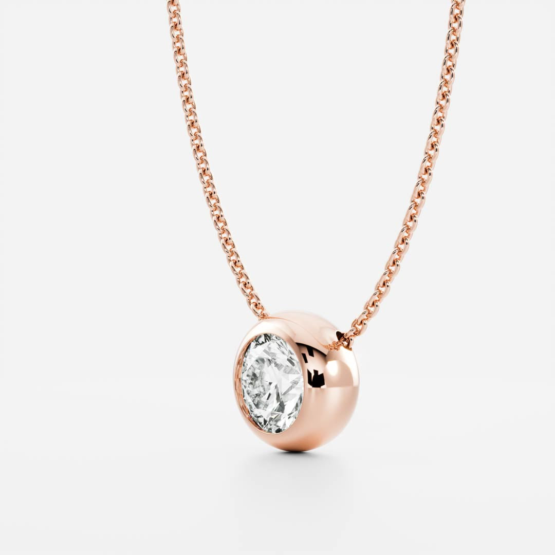 0.50 CT Round Moissanite Diamond Bezel Pendant Necklace in Solid Gold