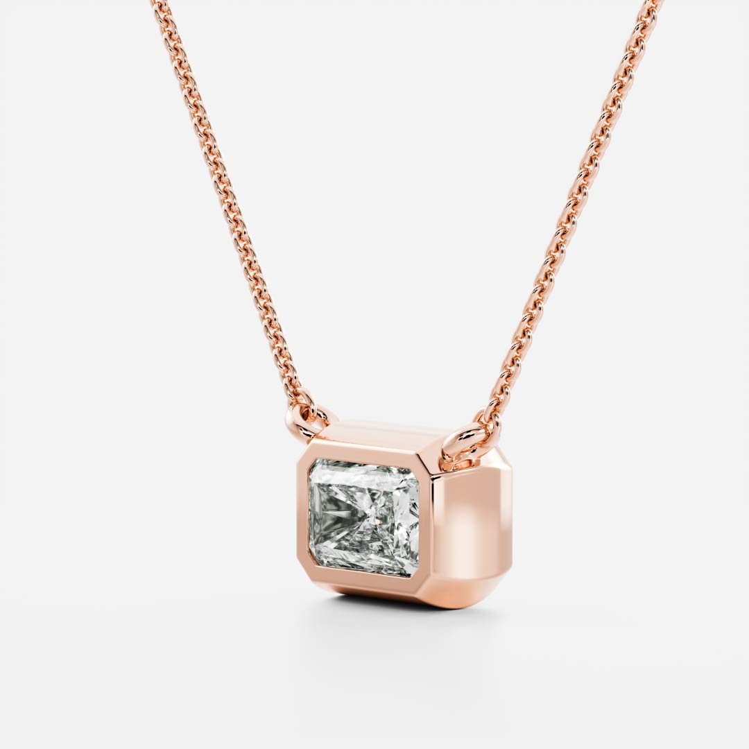 0.50 CT East West Radiant Moissanite Diamond Bezel Pendant Necklace in Solid Gold