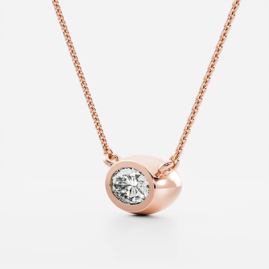 0.50 CT East West Oval Moissanite Diamond Bezel Pendant Necklace in Solid Gold