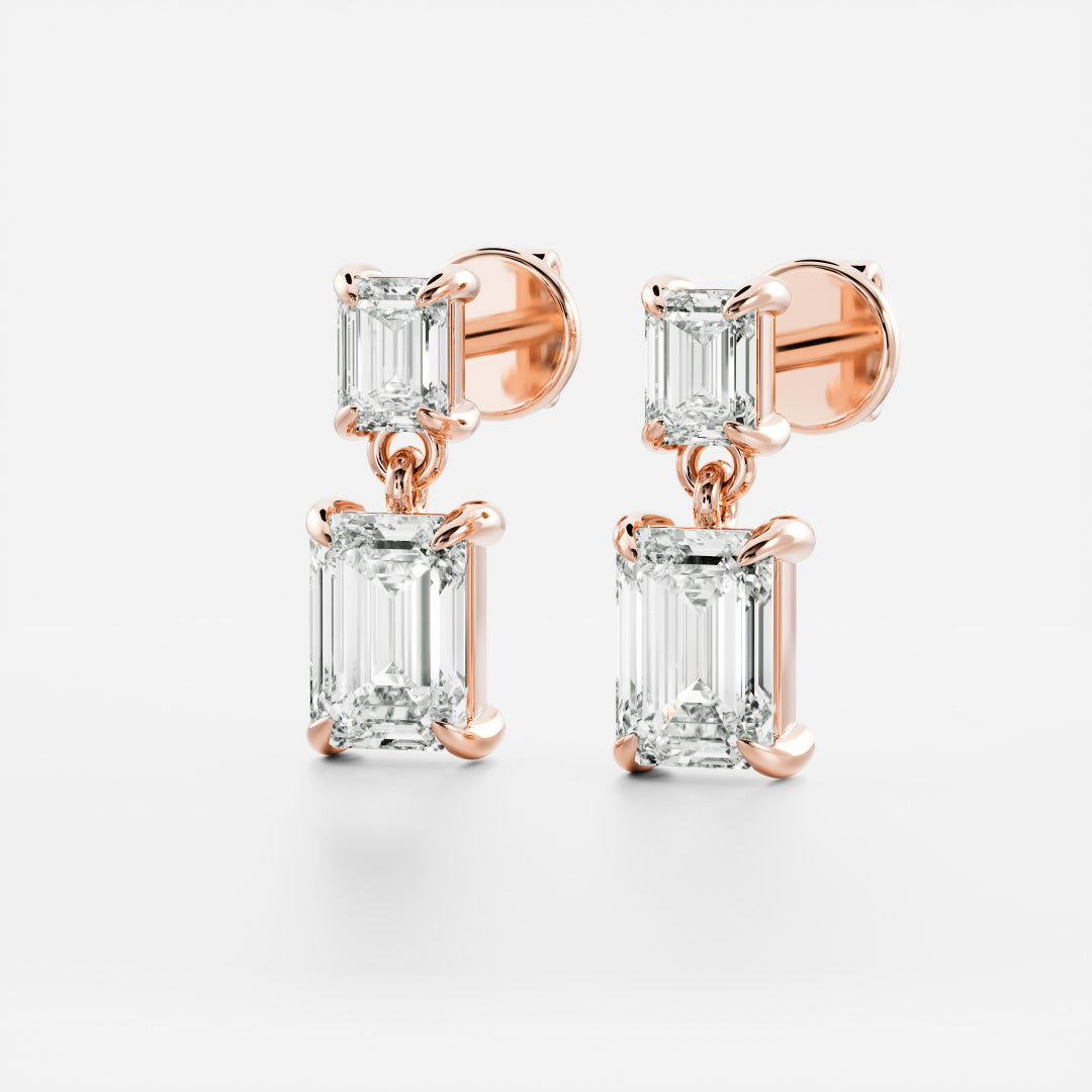 1.2 TCW Emerald Cut Moissanite Dangles Earrings in Gold