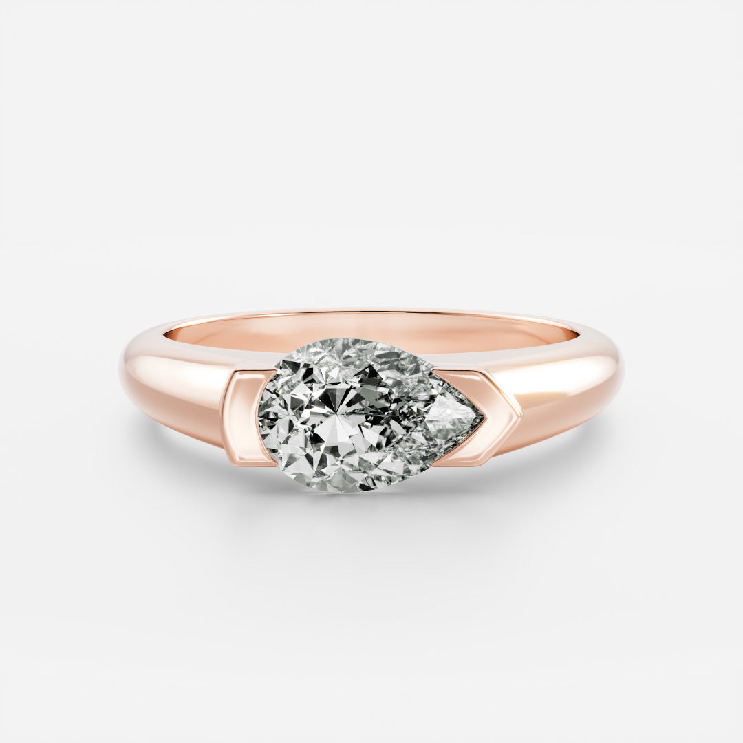Pear Half Bezel Signet Men's Gold Wedding Band