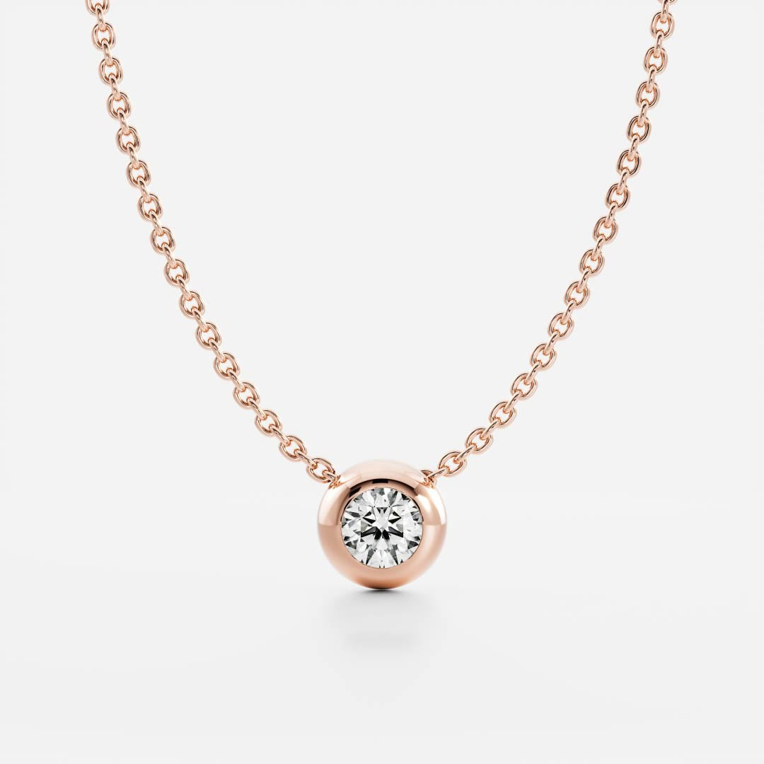 0.50 CT Round Moissanite Diamond Bezel Pendant Necklace in Solid Gold
