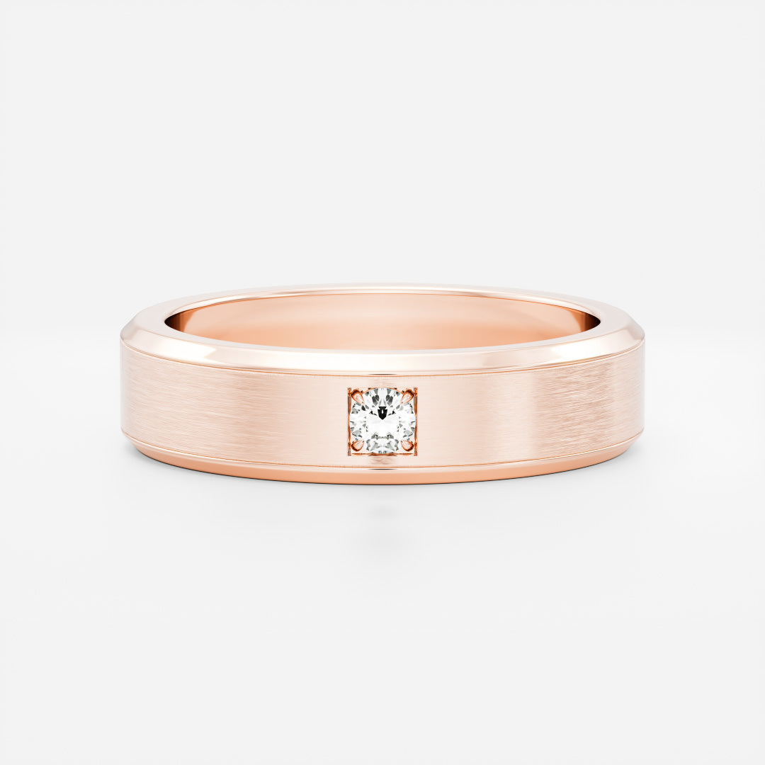 Round Brilliant Inlay Brushed Men's Gold Wedding Band