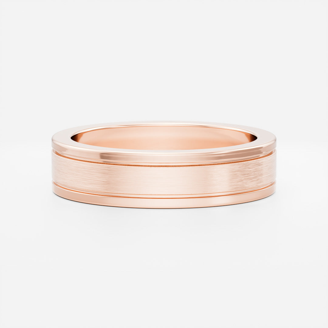 Brushed Dual Grooved Men's Gold Wedding Band