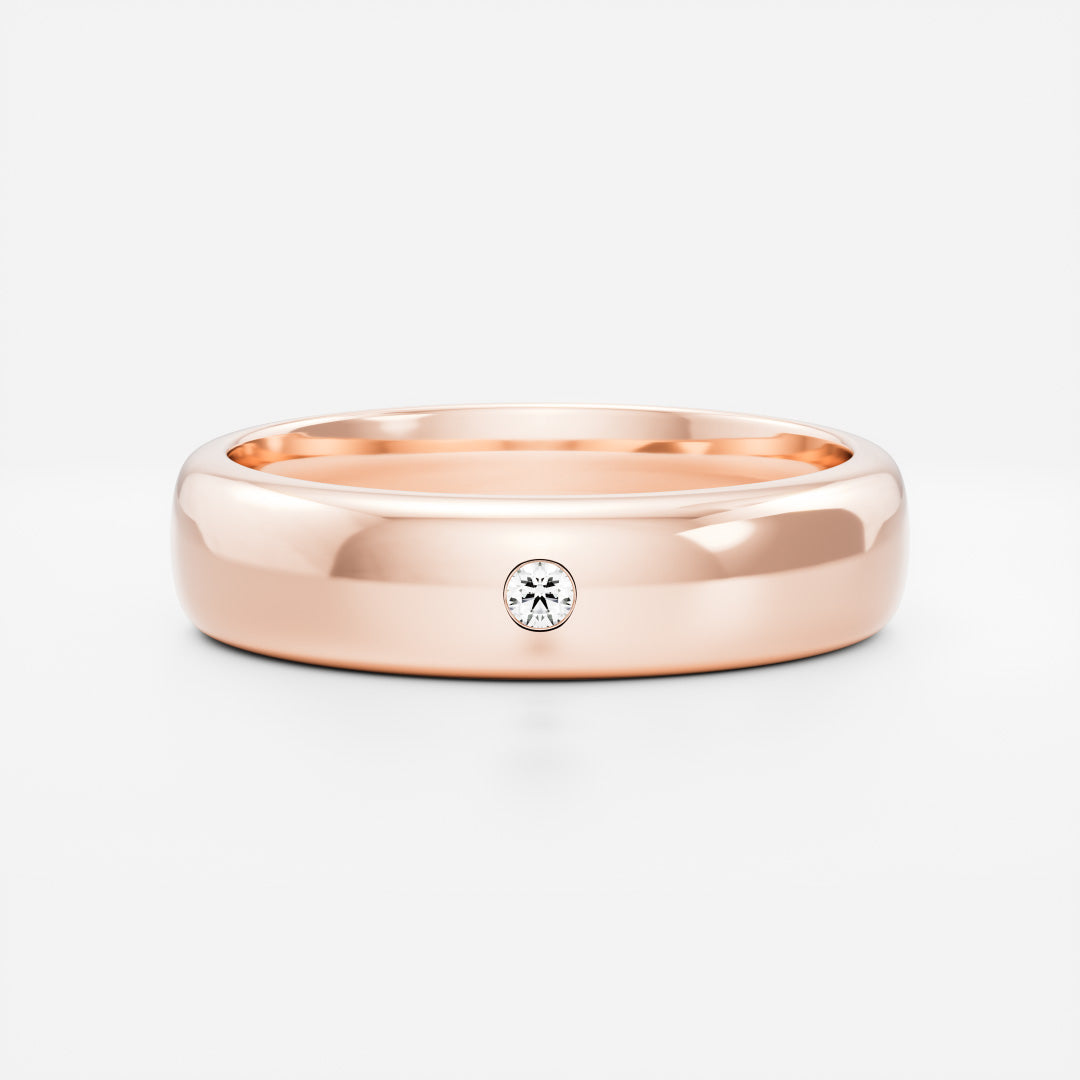 Round Brilliant Inlay Comfort Fit  Men's Gold Wedding Band