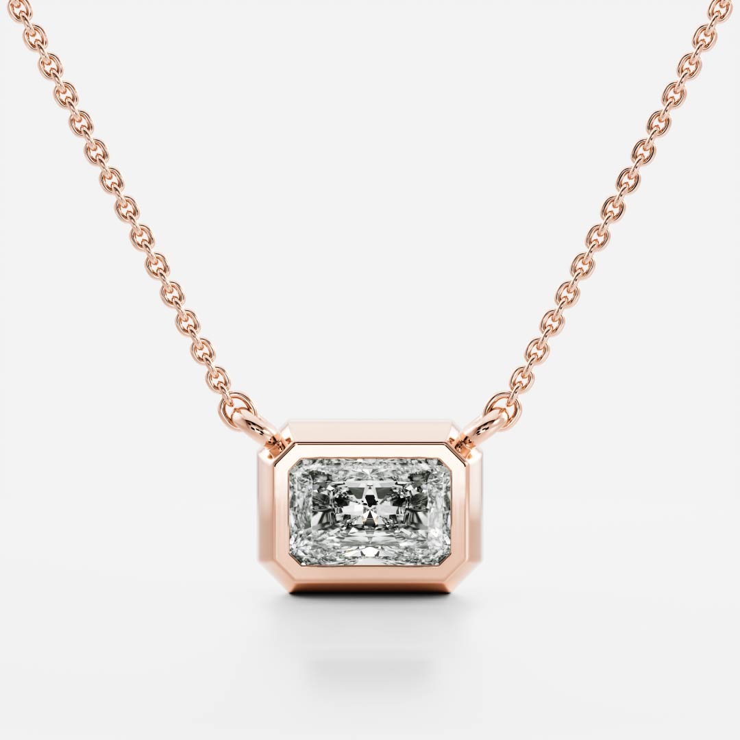 0.50 CT East West Radiant Moissanite Diamond Bezel Pendant Necklace in Solid Gold