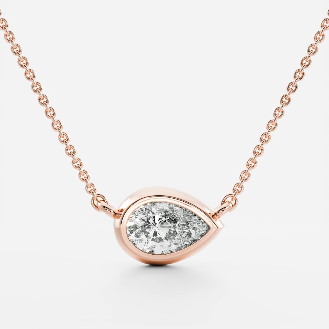 0.50 CT East West Pear Moissanite Diamond Bezel Pendant Necklace in Solid Gold