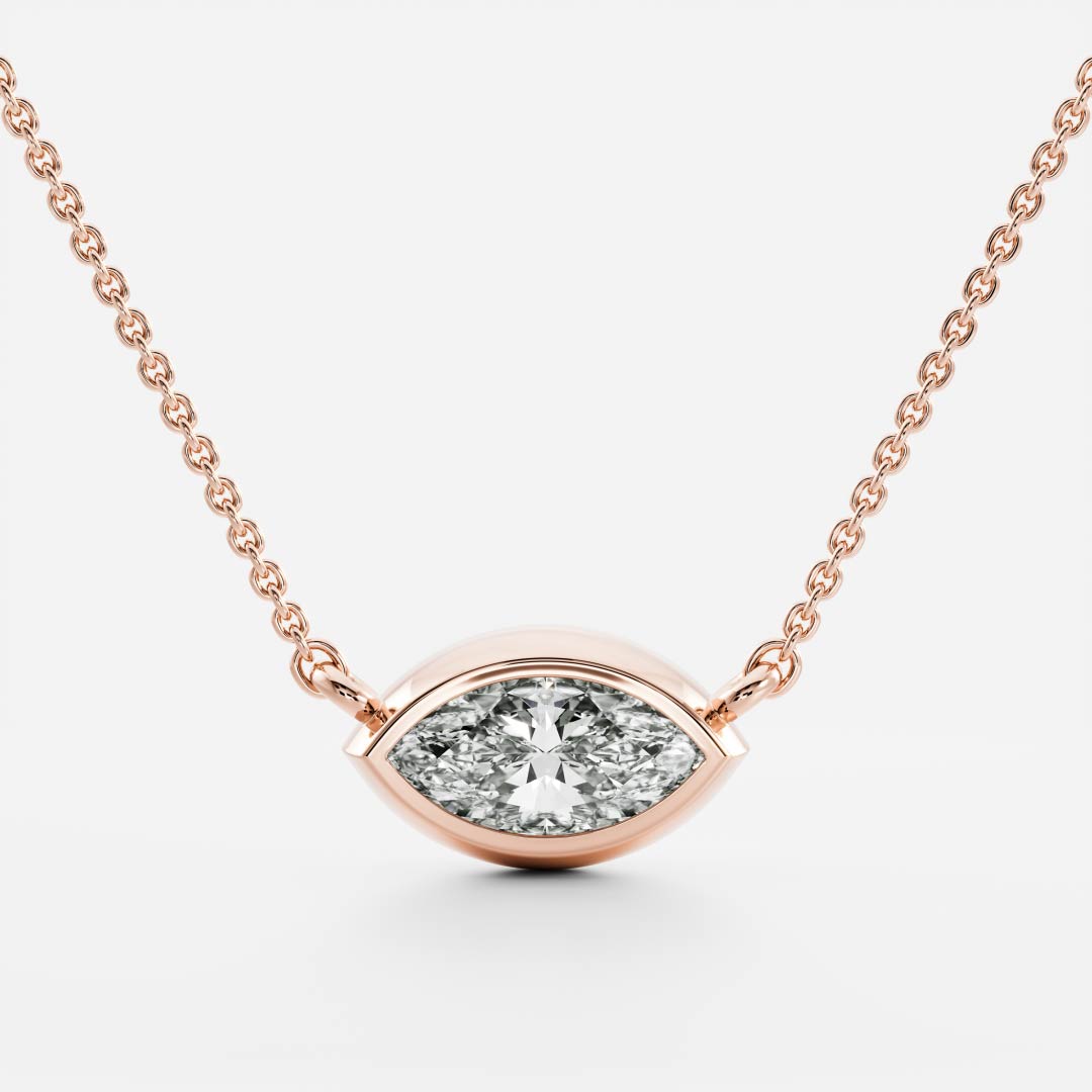 0.50 CT East West Marquise Moissanite Diamond Bezel Pendant Necklace in Solid Gold