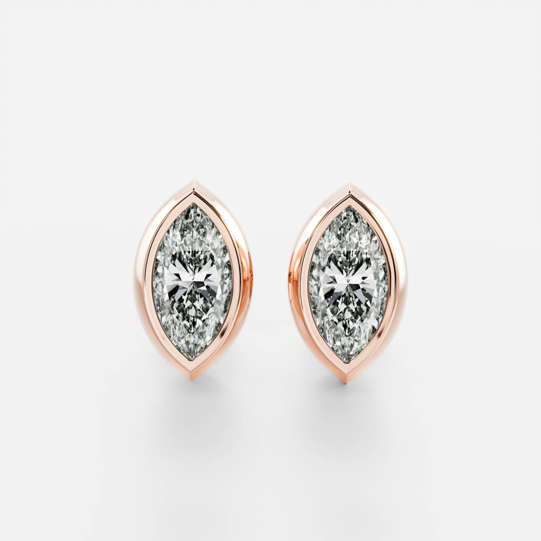 0.50 TCW Marquise Cut Moissanite Bezel Stud Earrings in Gold