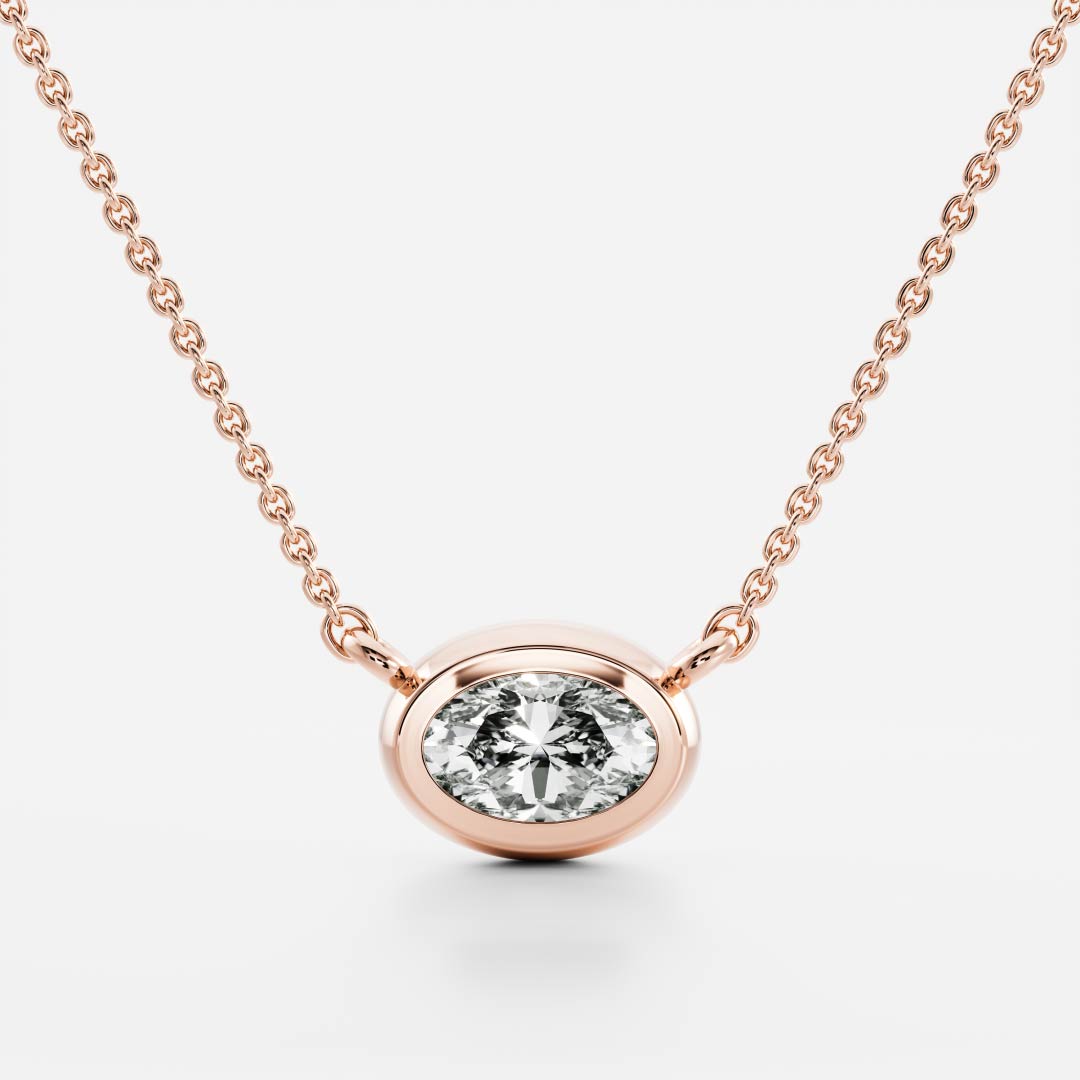 0.50 CT East West Oval Moissanite Diamond Bezel Pendant Necklace in Solid Gold