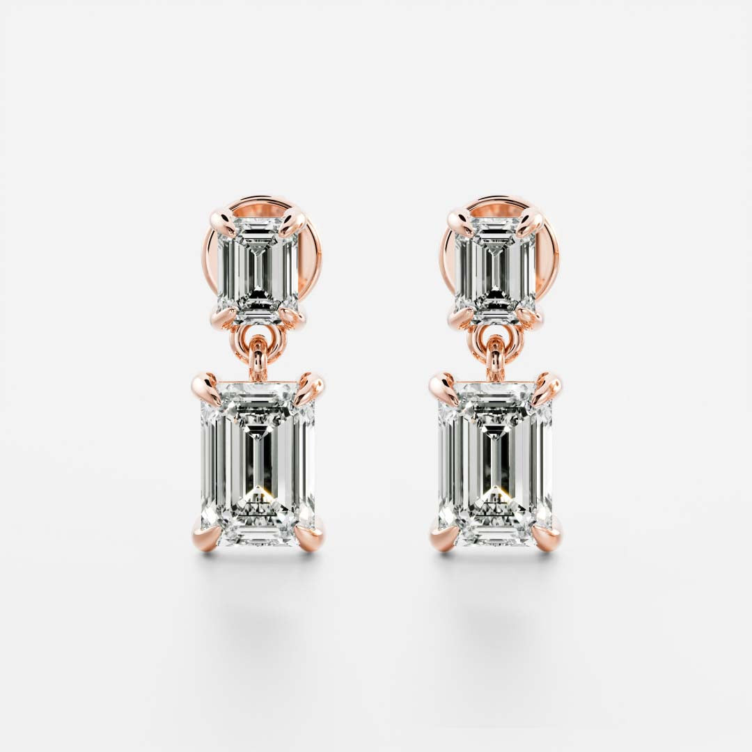 1.2 TCW Emerald Cut Moissanite Dangles Earrings in Gold