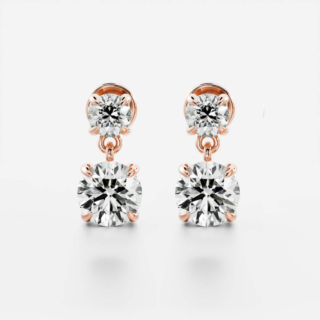 1.2 TCW Round Cut Moissanite Dangles Earrings in Gold