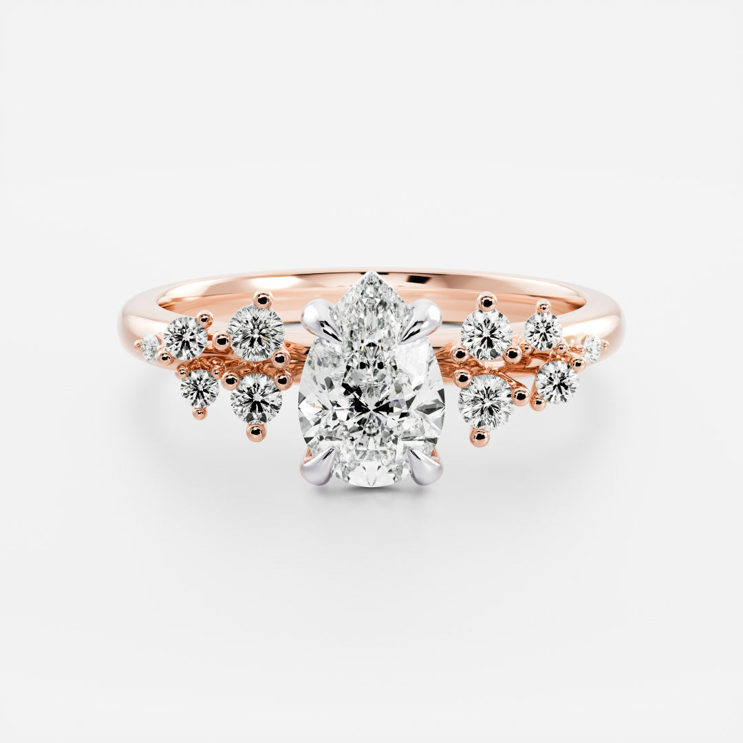 Stunning 1.0-2.0 CT Pear Moissanite Engagement Ring with Cluster Design