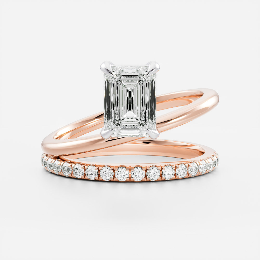 Stunning 1.5-2.5 CT Emerald Moissanite Engagement Ring with Solitaire & Double Band Design