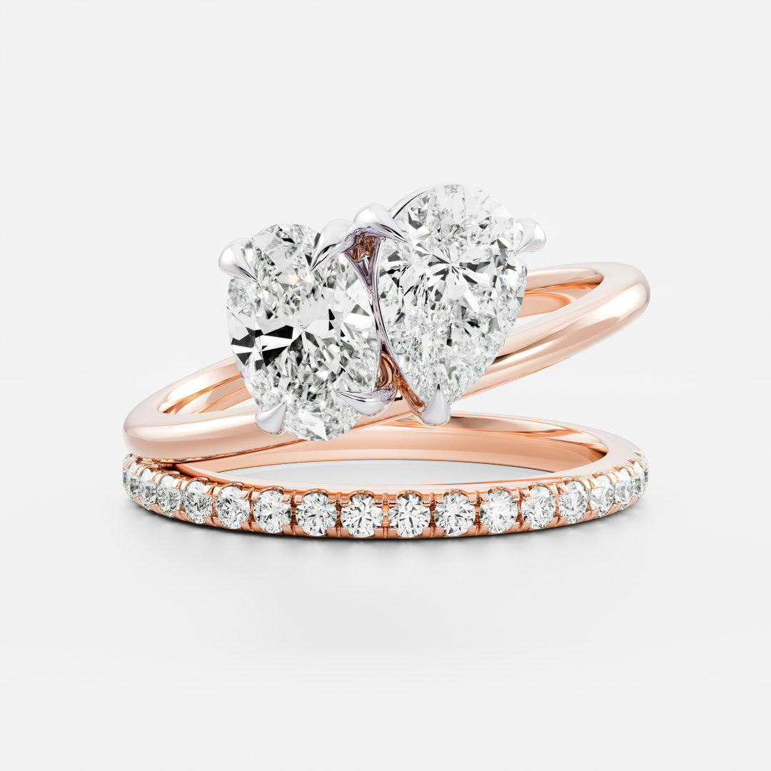 Stunning 1.5-2.5 CT Pear & Oval Moissanite Engagement Ring with Two Stone & Double Band Design