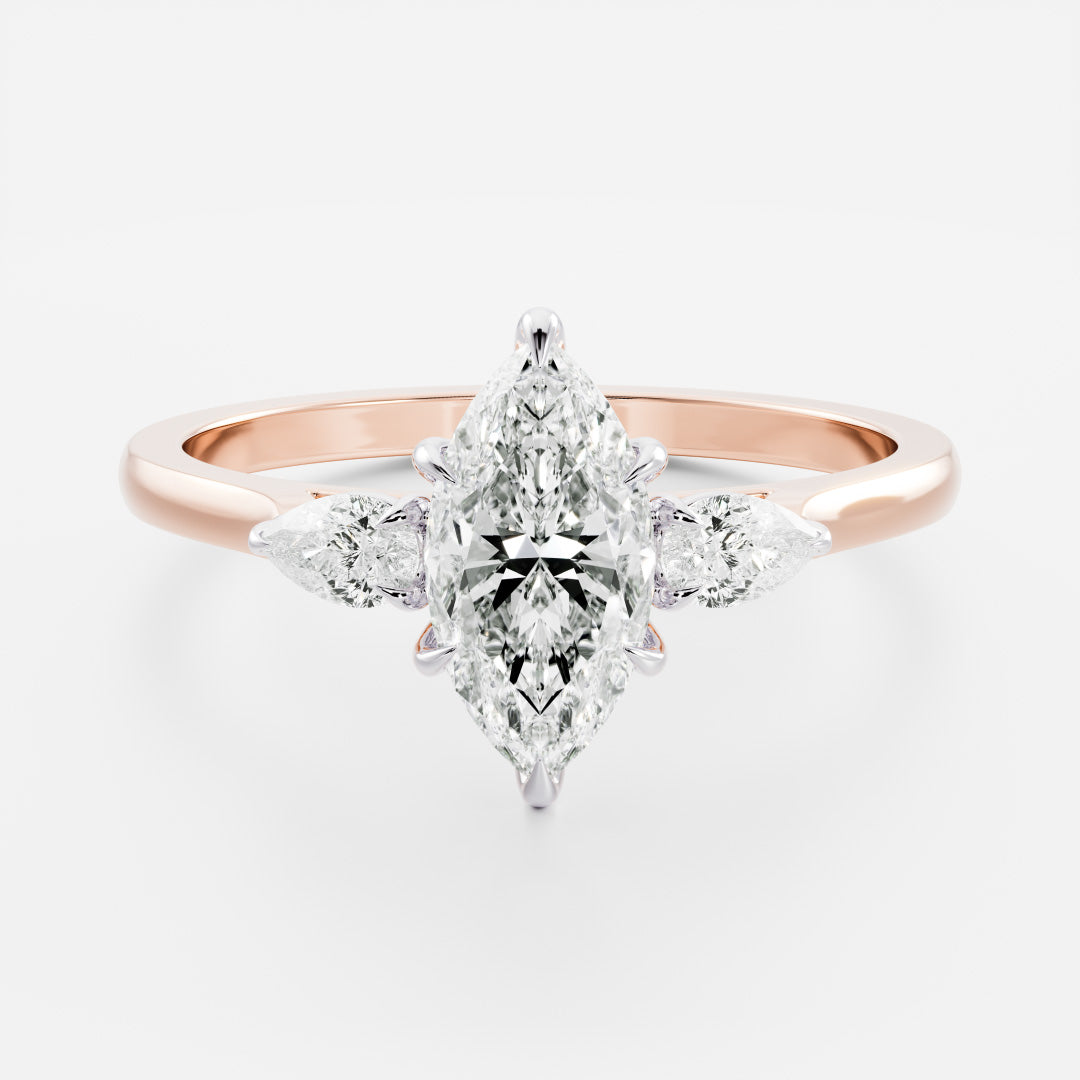 Stunning 1.0-2.0 CT Marquise Moissanite Engagement Ring with Three Stone Design