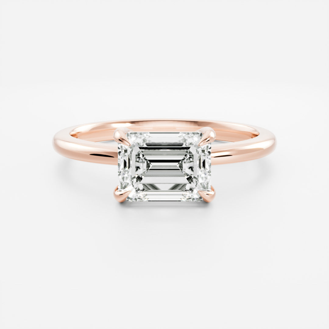 Stunning 2.0-3.0 CT East West Emerald Moissanite Engagement Ring with Solitaire Design