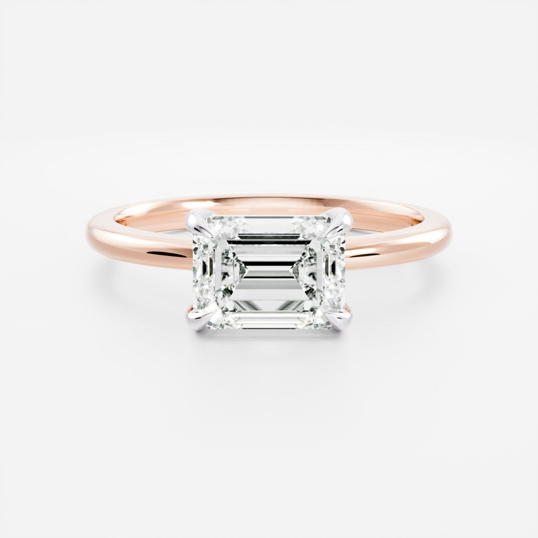 Stunning 2.0-3.0 CT East West Emerald Moissanite Engagement Ring with Solitaire Design