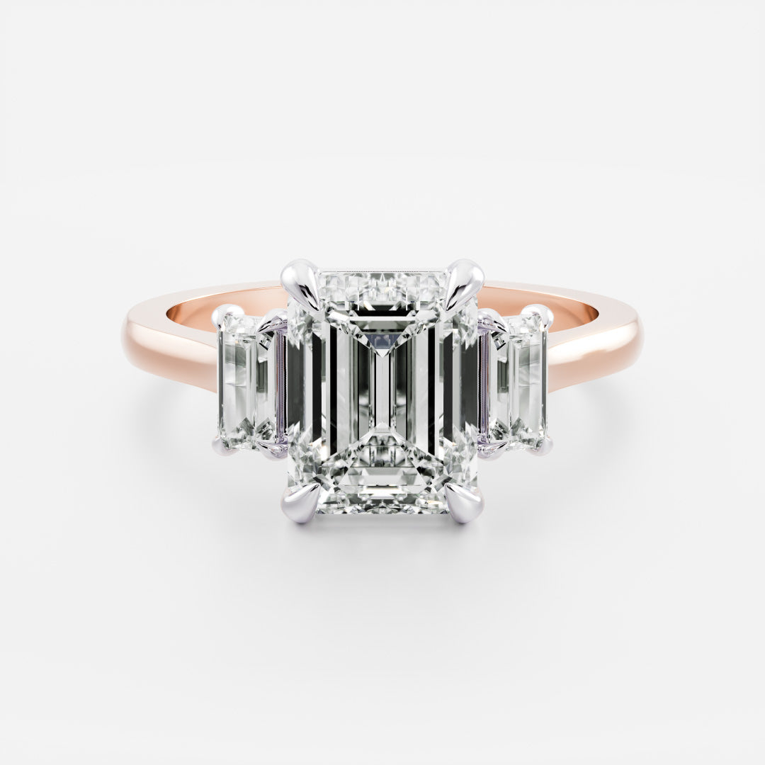 Stunning 2.0-3.0 Emerald Moissanite Engagement Ring with Three Stone Design