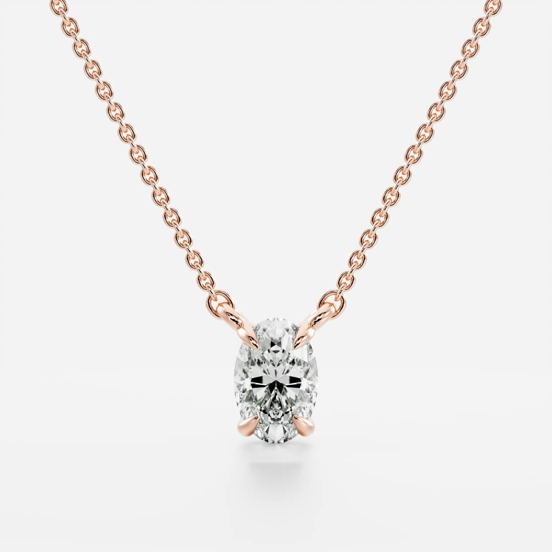 0.50 CT Oval Moissanite Diamond Solitaire Necklace in Solid Gold