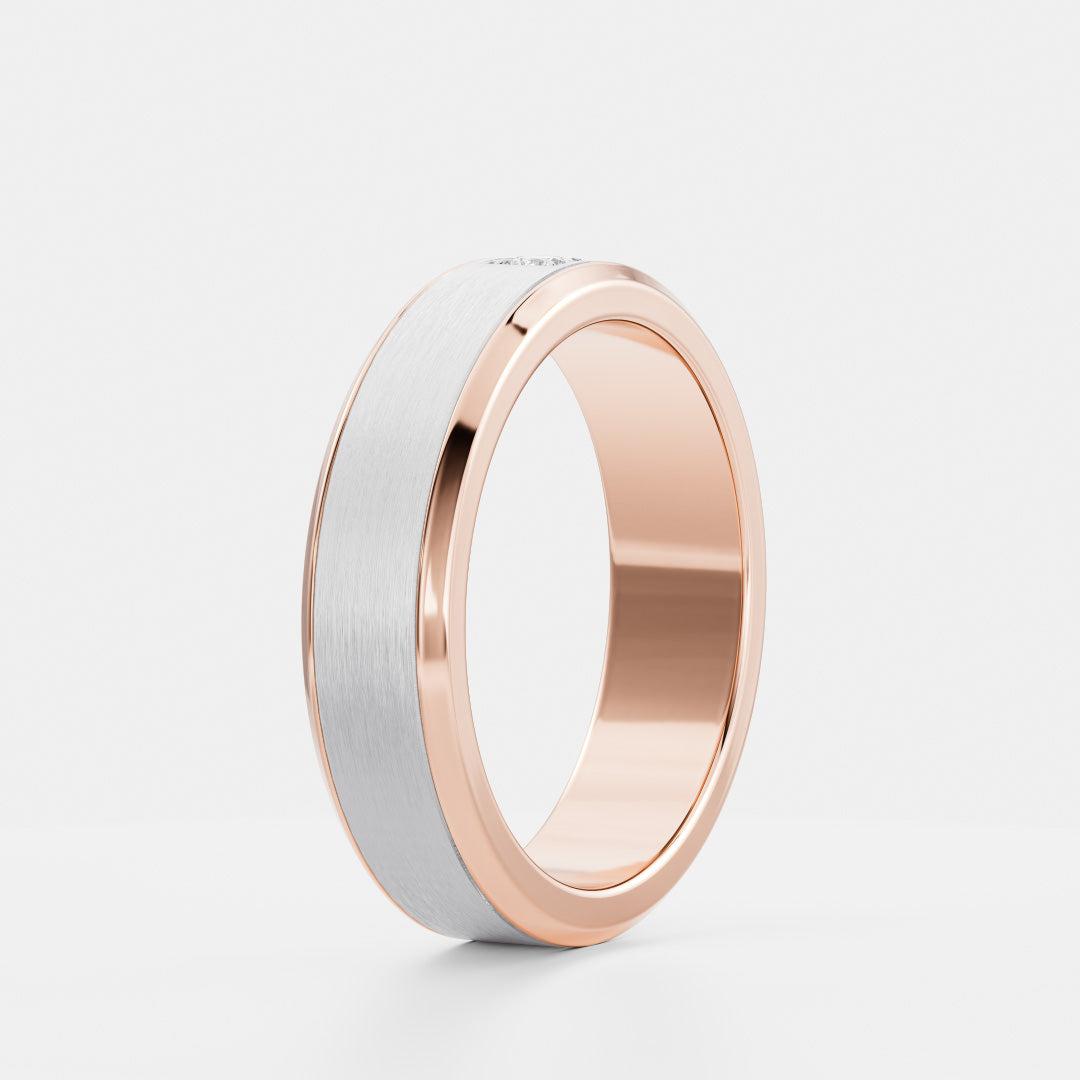 Round Brilliant Inlay Brushed Men's Gold Wedding Band