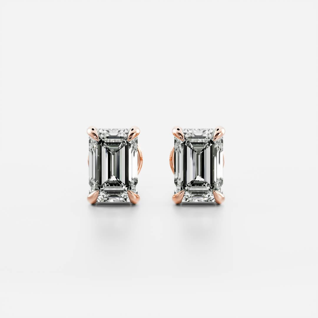 0.50 TCW Emerald Cut Moissanite Stud Earrings in Gold