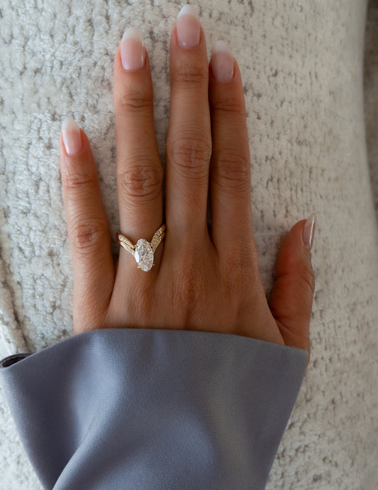 2.5 CT Oval Cut Pave Moissanite Ring With Wrap Pave Band