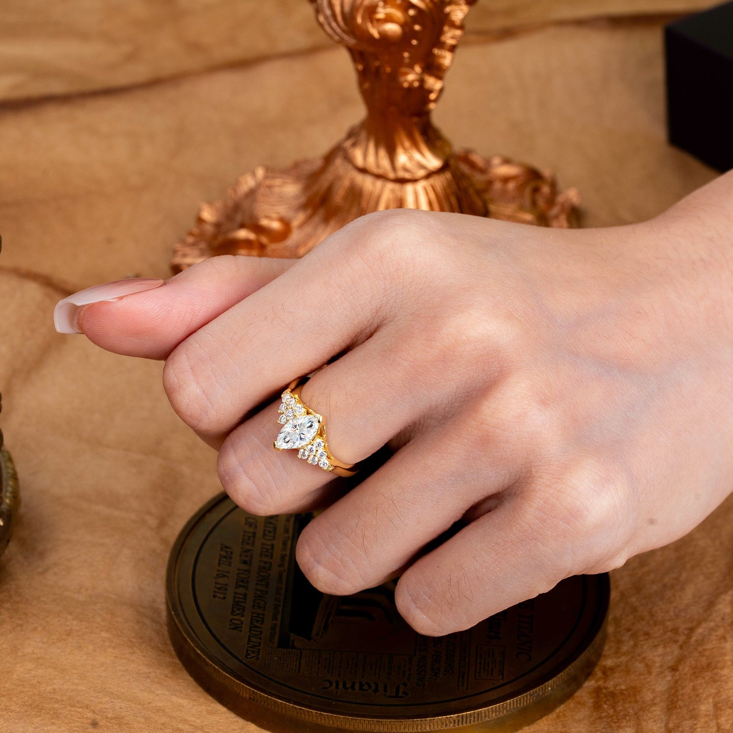 Marquise Shaped Three Stone Lab Grown Diamond Engagement Ring