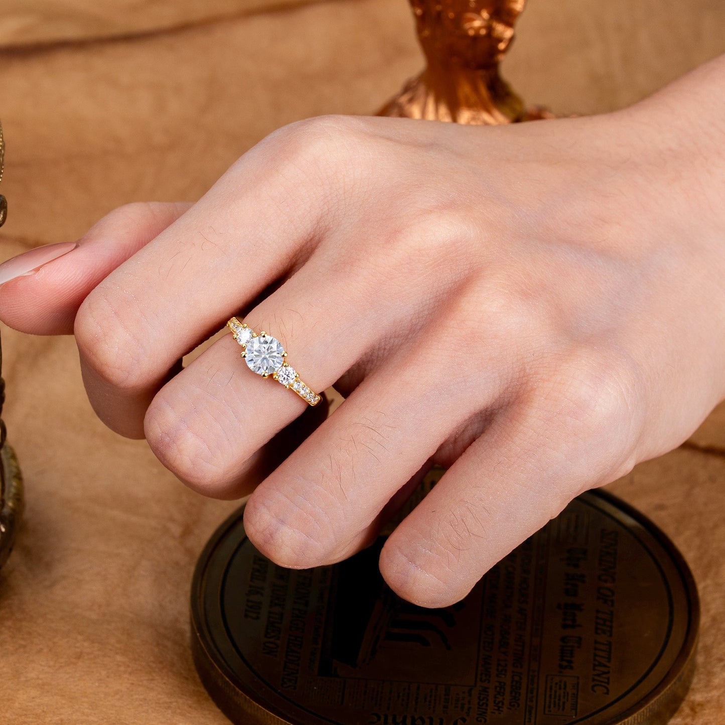 Marquise Shaped Three Stone Lab Grown Diamond Engagement Ring
