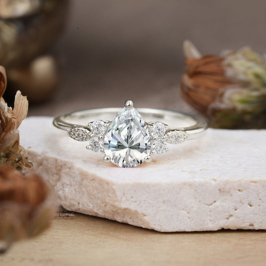 Marquise Shaped Three Stone Lab Grown Diamond Engagement Ring