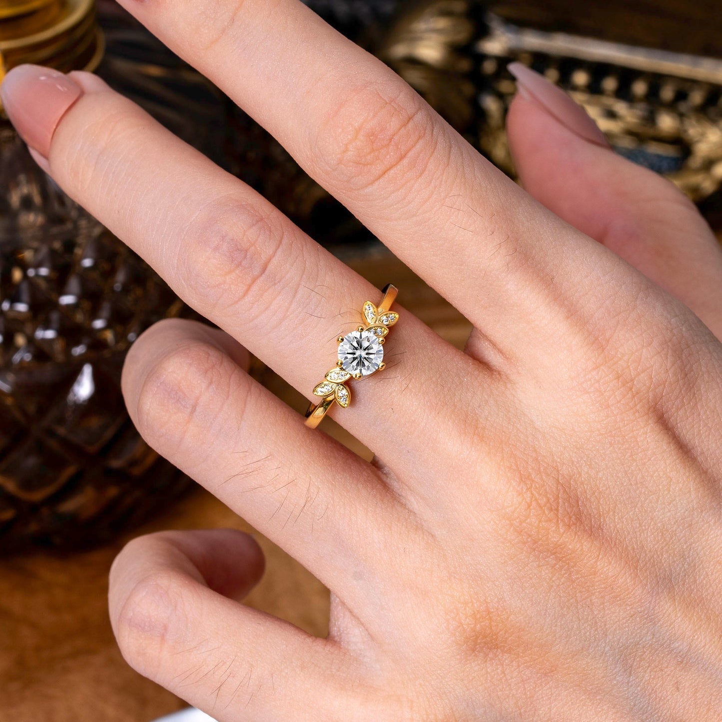 Marquise Shaped Three Stone Lab Grown Diamond Engagement Ring