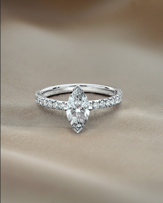 Marquise Shaped Three Stone Lab Grown Diamond Engagement Ring