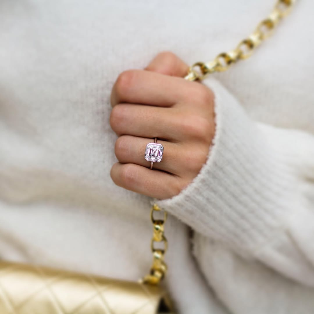 2.9 Carats Emerald Pave Styled Moissanite Engagement Ring