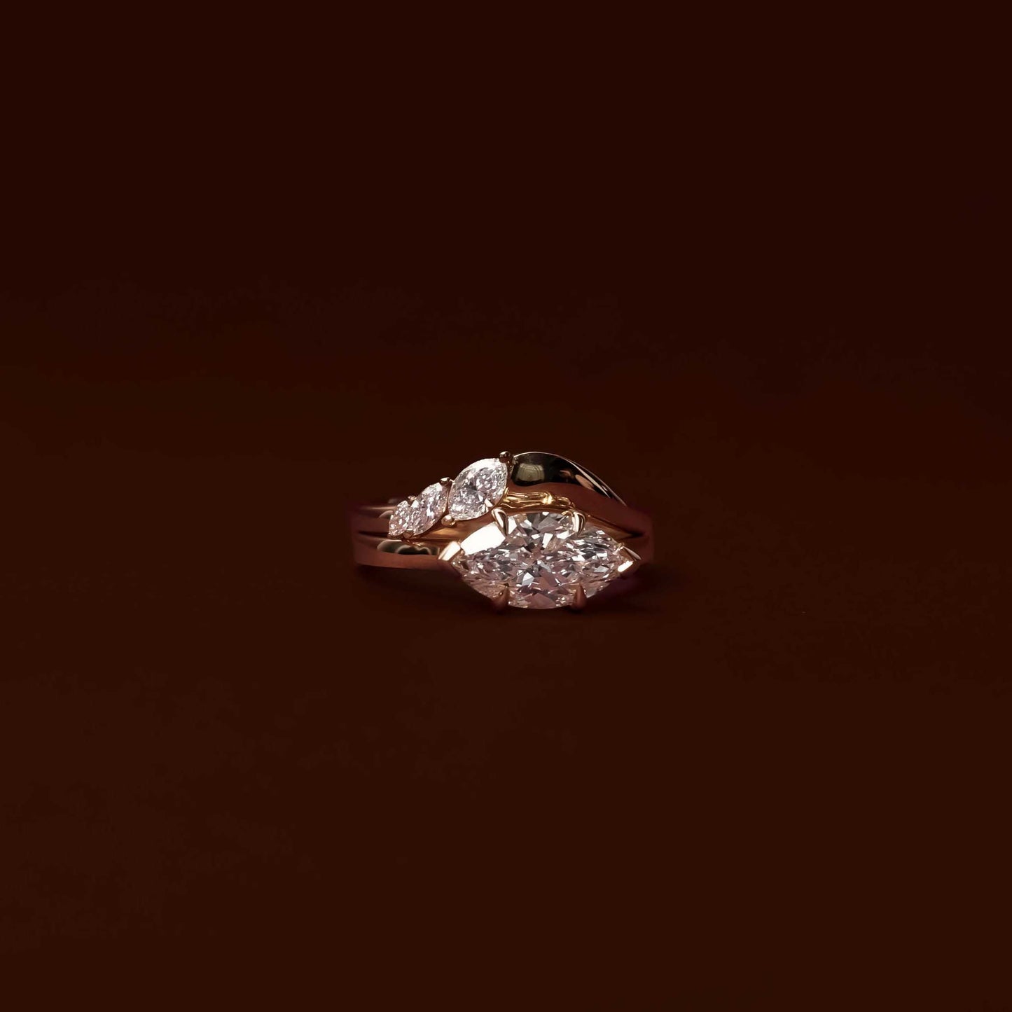 Stunning 0.10 CT Marquise Moissanite Stones Two Stone Wedding Bands