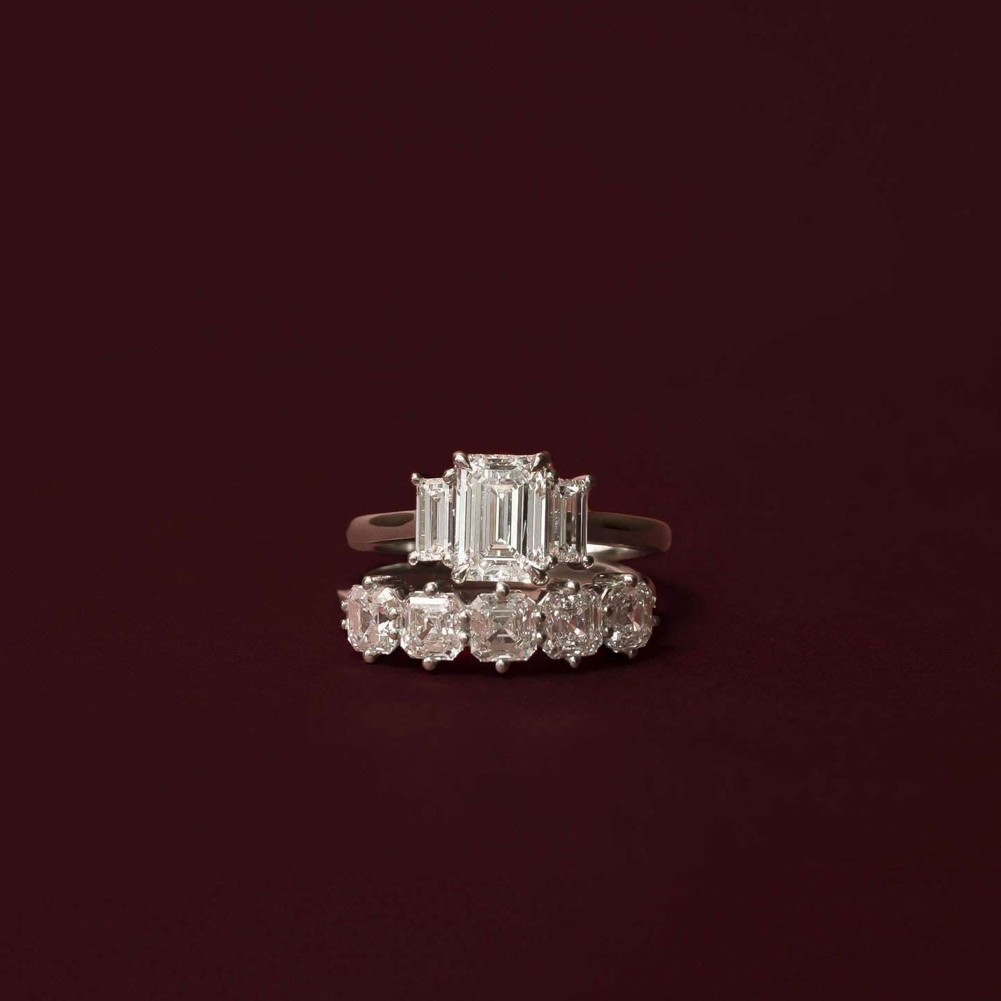 Stunning 2.0-3.0 Emerald Moissanite Engagement Ring with Three Stone Design