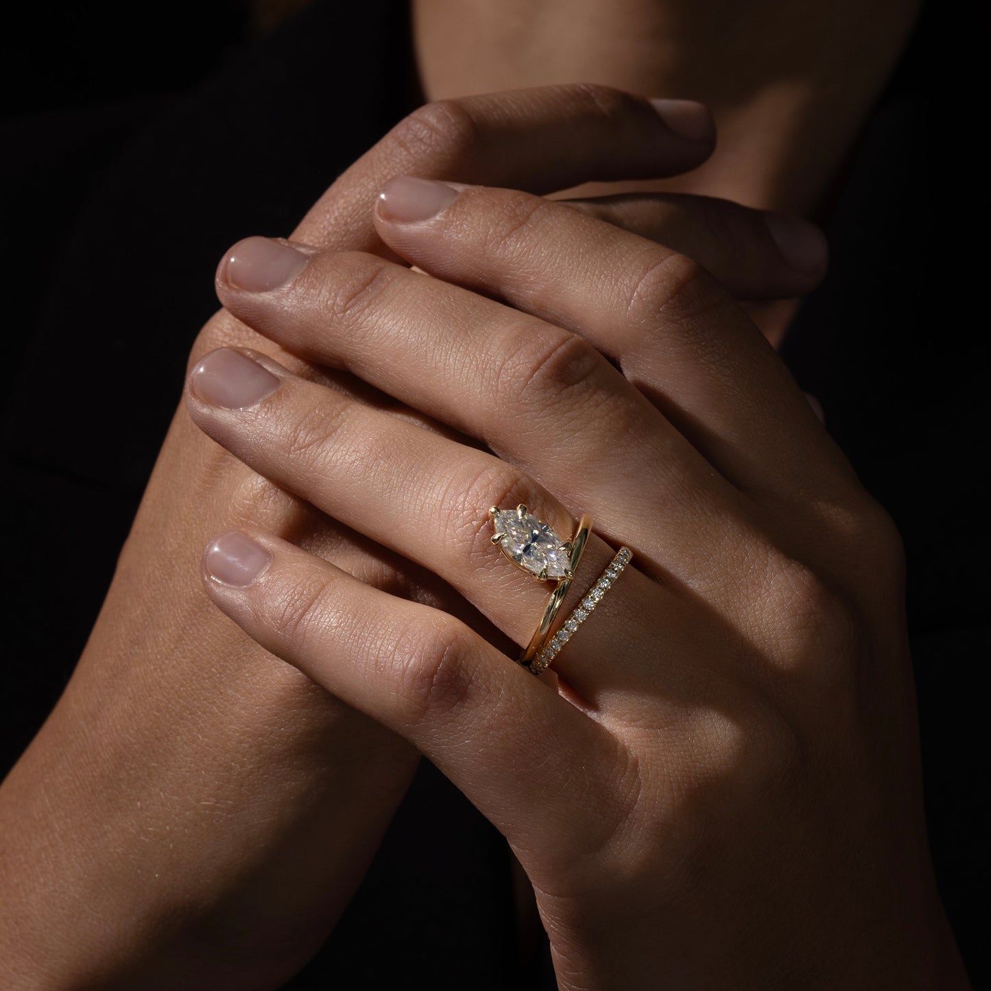 Stunning 1.5-2.5 CT Marquise Moissanite Engagement Ring with Solitaire & Double Band Design