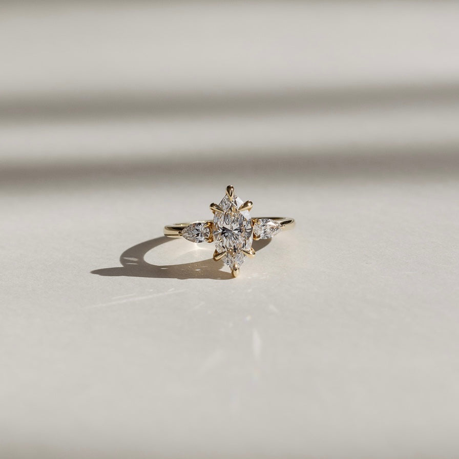 Stunning 1.0-2.0 CT Marquise Moissanite Engagement Ring with Three Stone Design