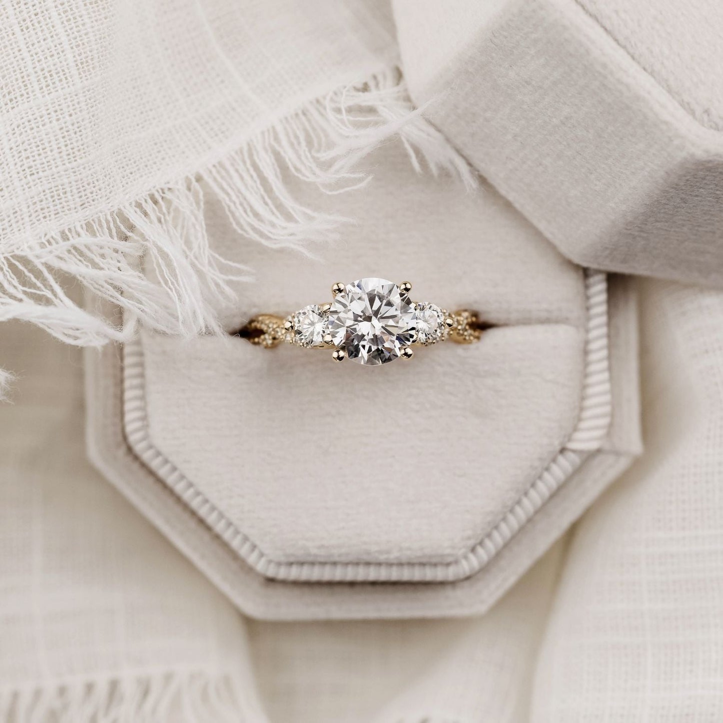 Marquise Shaped Three Stone Lab Grown Diamond Engagement Ring