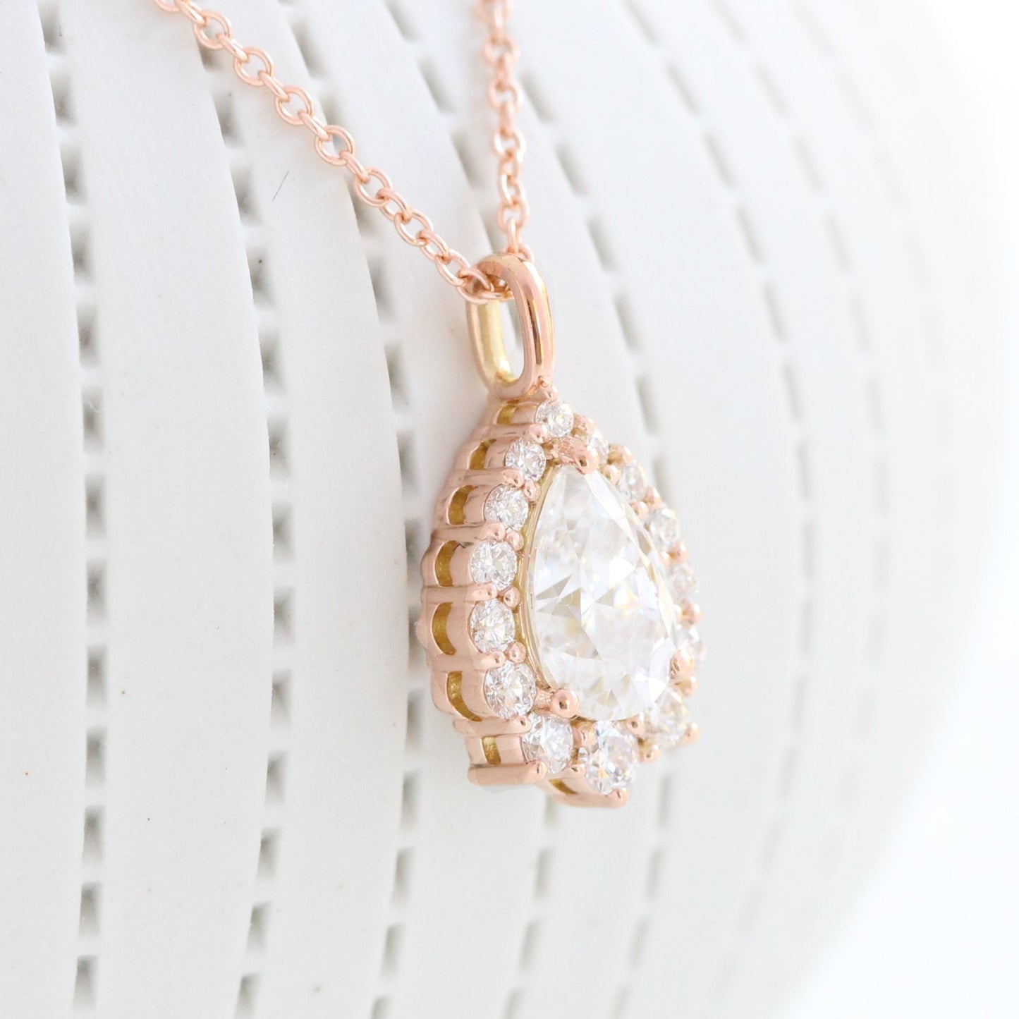 1.17 CT Pear Halo Moissanite Diamond Necklace in Solid Gold