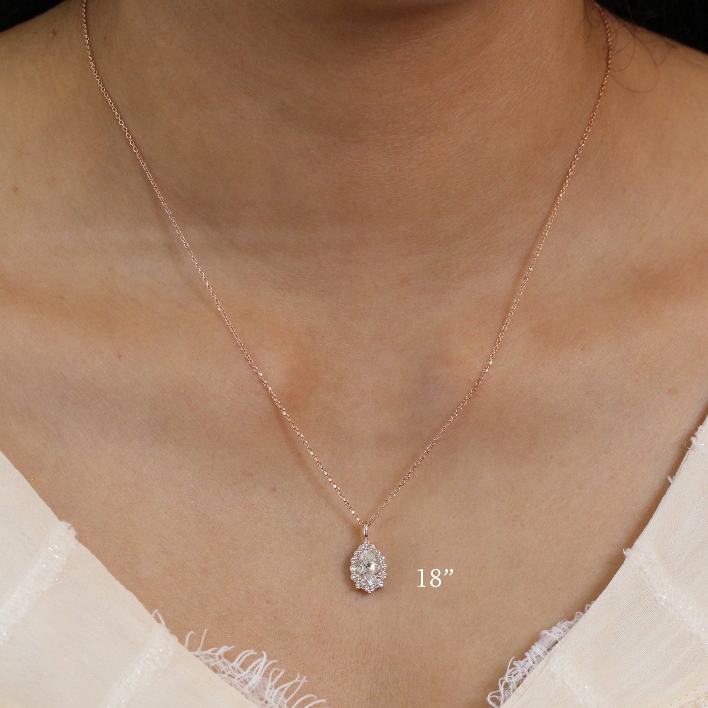 1.17 CT Pear Halo Moissanite Diamond Necklace in Solid Gold