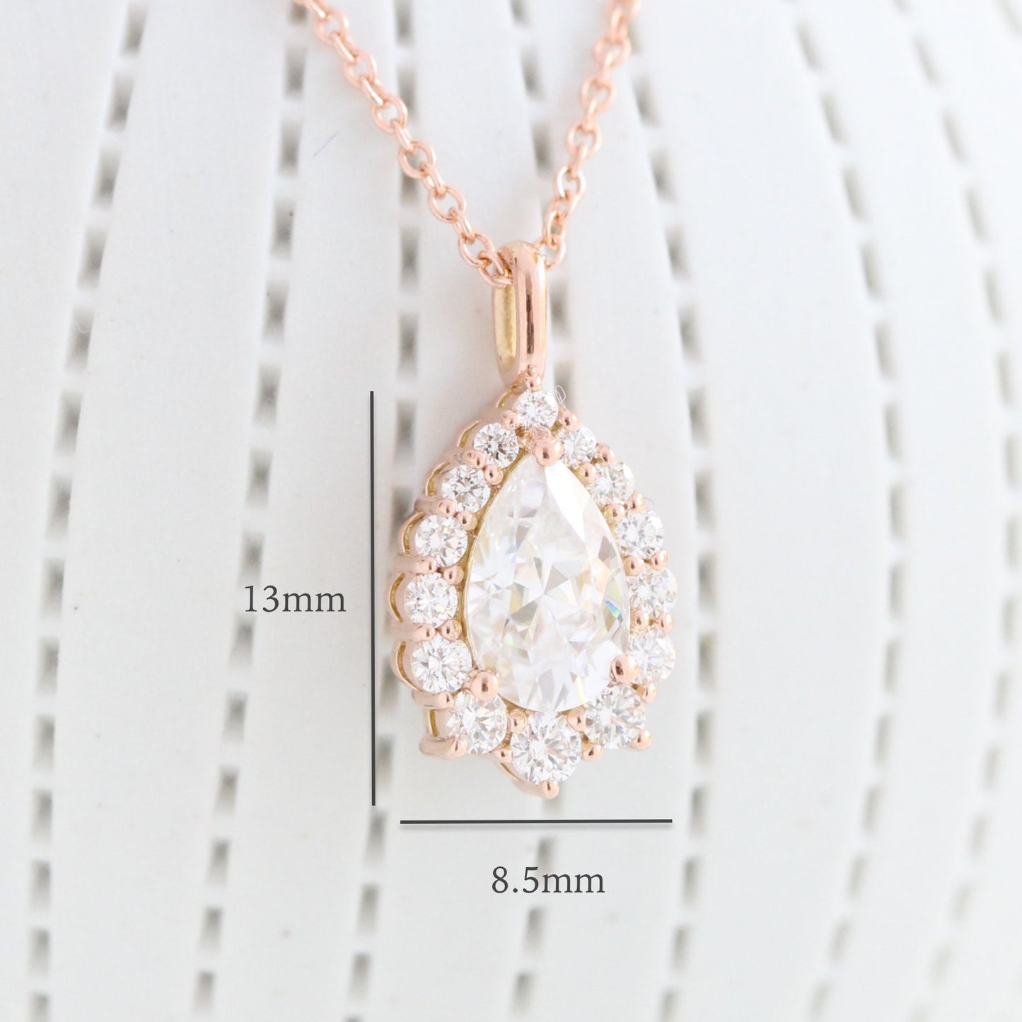 1.17 CT Pear Halo Moissanite Diamond Necklace in Solid Gold