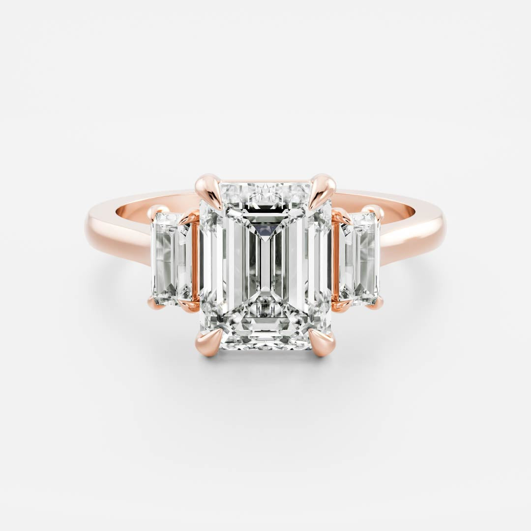 Stunning 2.0-3.0 Emerald Moissanite Engagement Ring with Three Stone Design