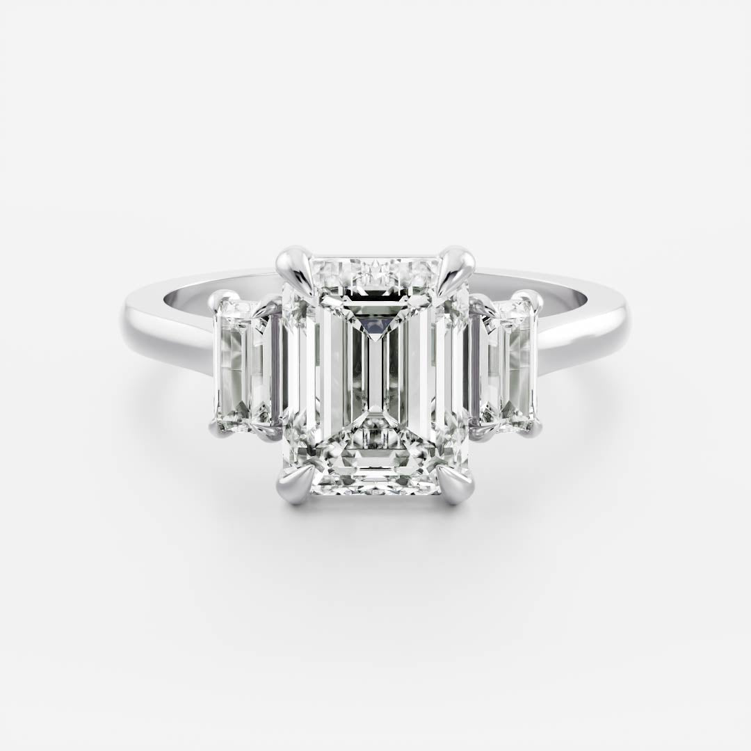 Stunning 2.0-3.0 Emerald Moissanite Engagement Ring with Three Stone Design