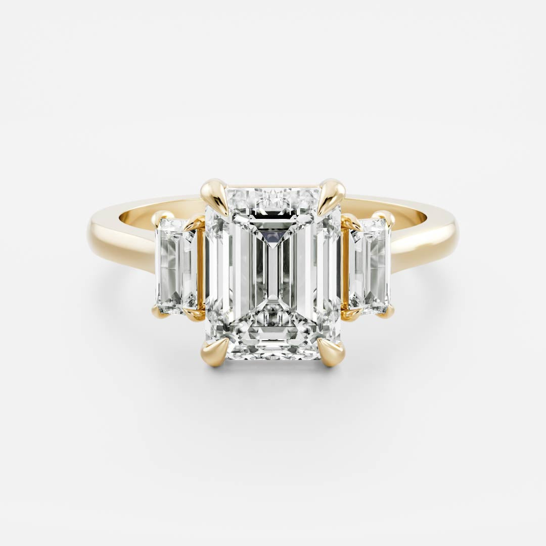 Stunning 2.0-3.0 Emerald Moissanite Engagement Ring with Three Stone Design