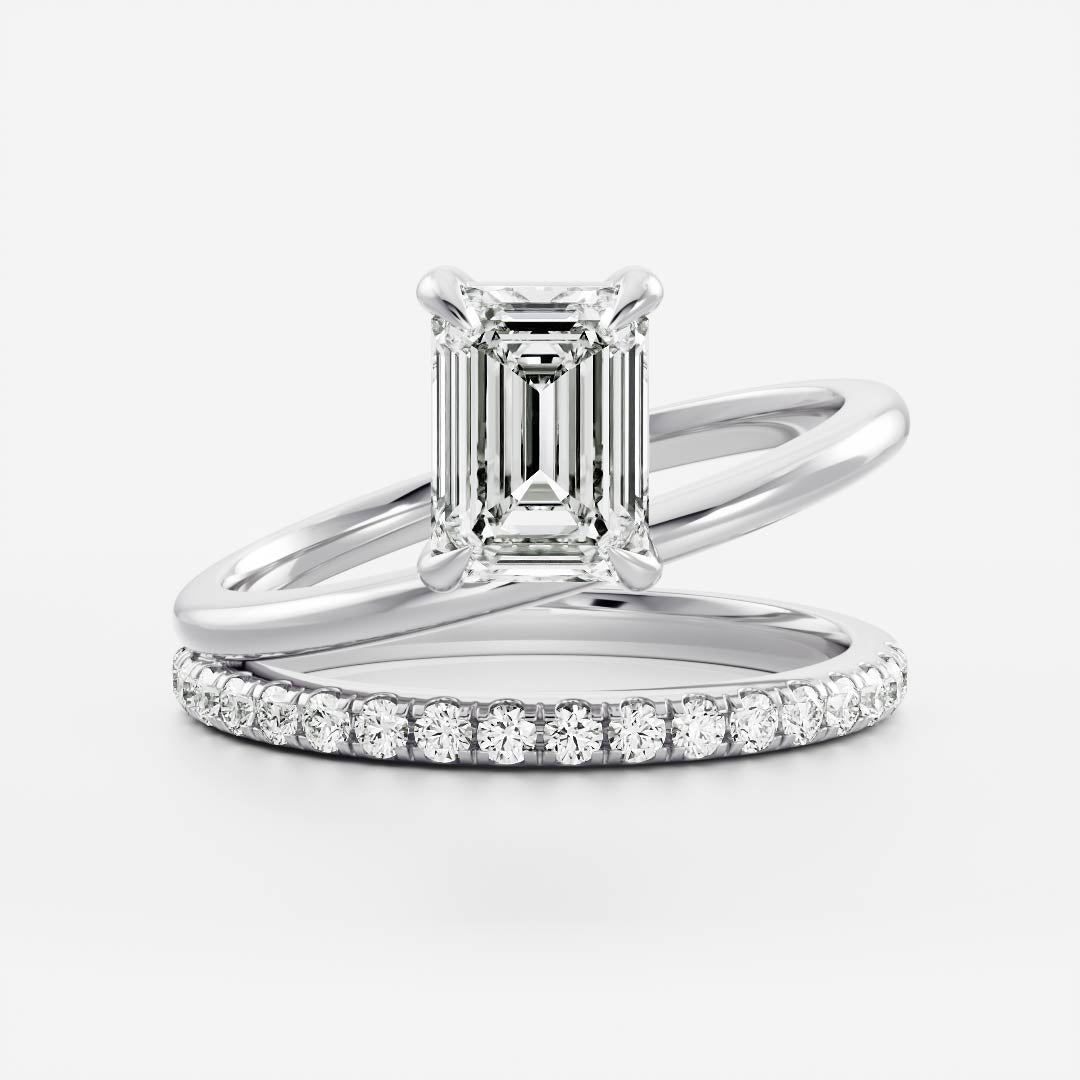 Stunning 1.5-2.5 CT Emerald Moissanite Engagement Ring with Solitaire & Double Band Design