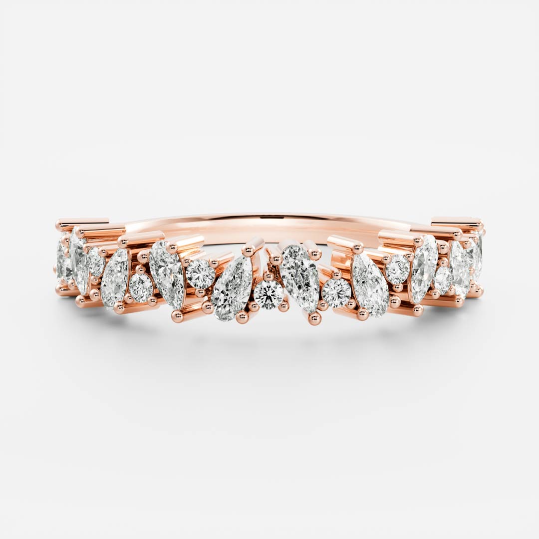 Stunning 0.30 CT Round & Pear Moissanite Stones Cluster Wedding Band