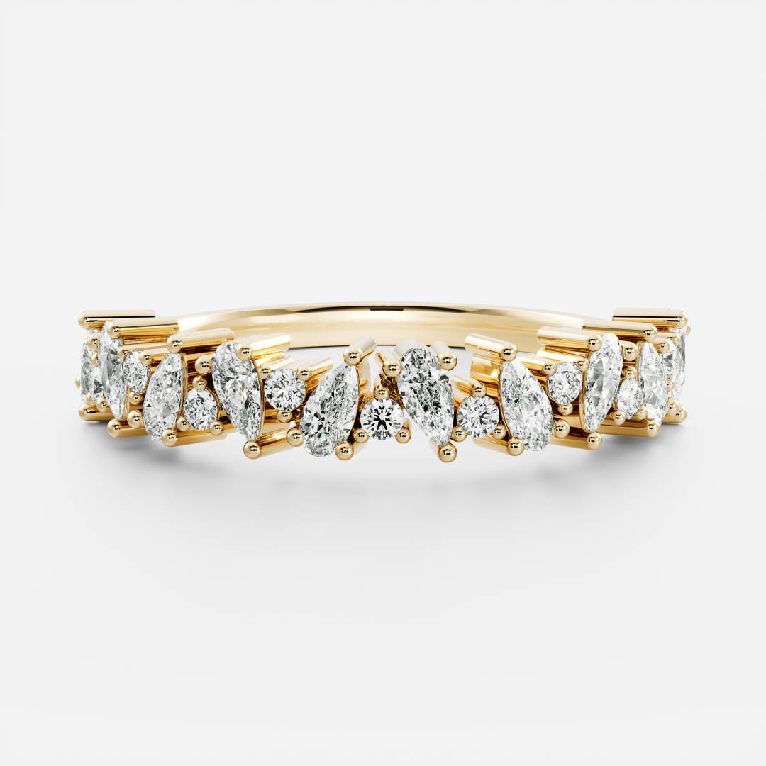 Stunning 0.30 CT Round & Pear Moissanite Stones Cluster Wedding Band
