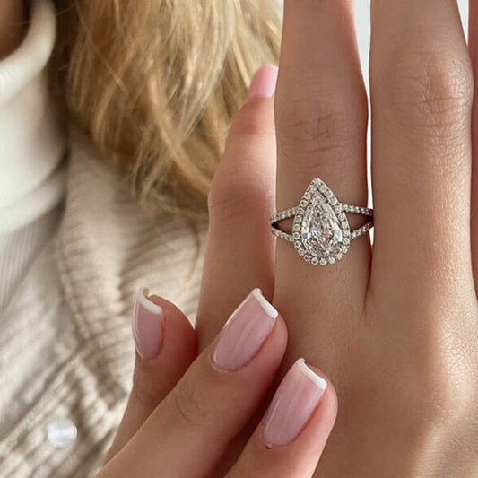 2.25 CT Pear Halo & Split Shank Moissanite Engagement Ring 2